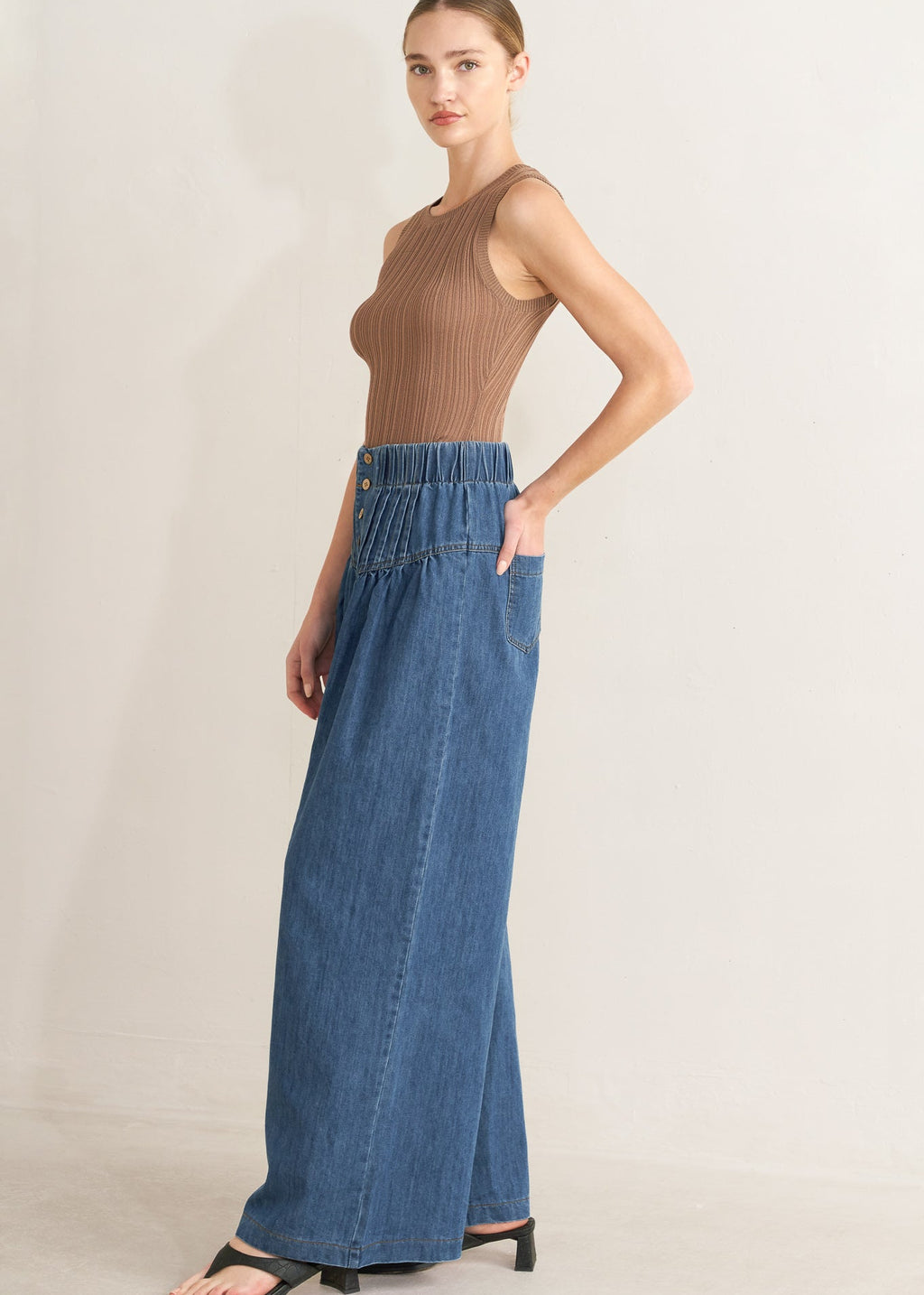 THE ARIA PINTUCK DENIM PANT