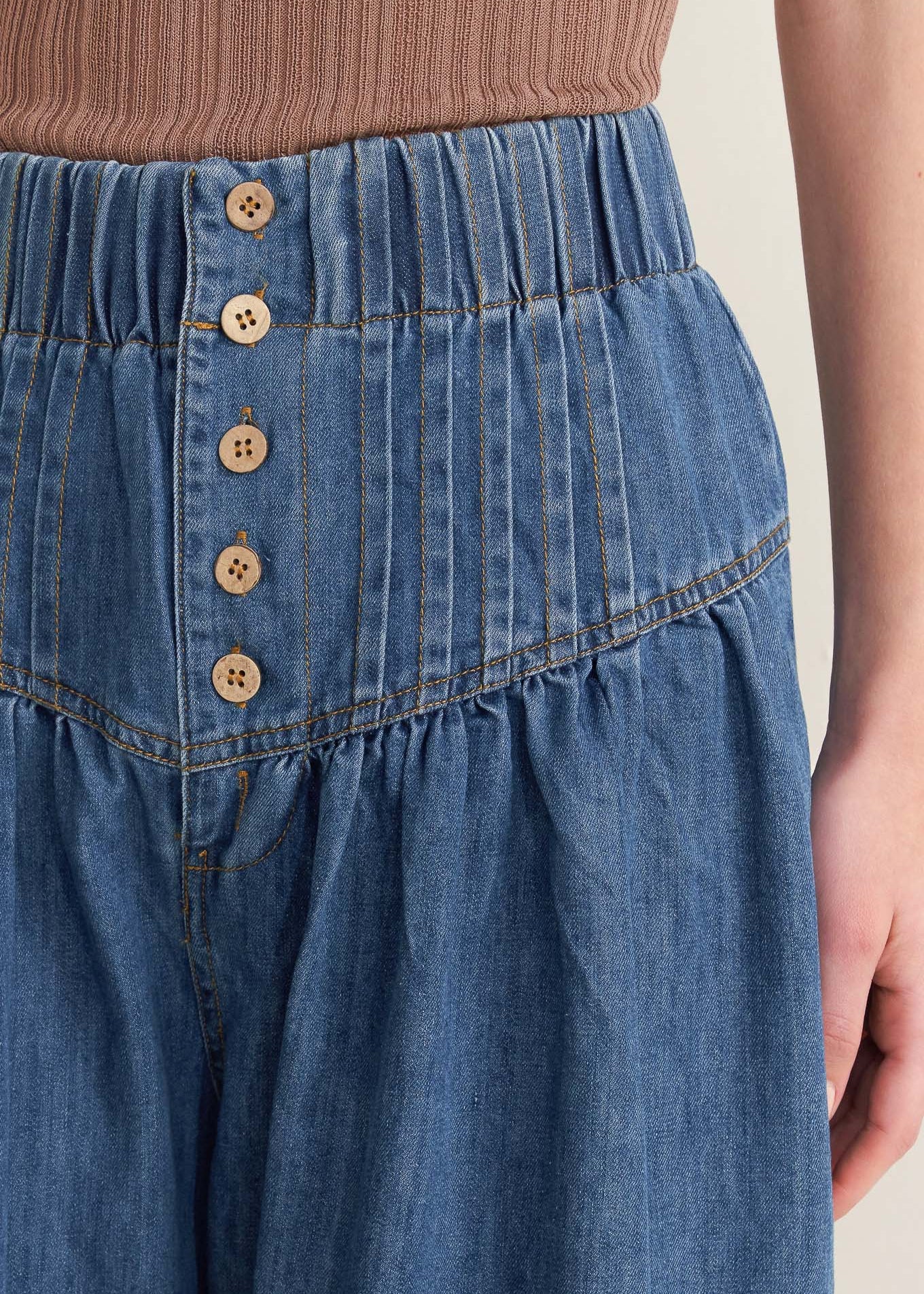 THE ARIA PINTUCK DENIM PANT