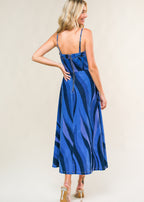 THE MAREN PRINTED DENIM MIDI DRESS