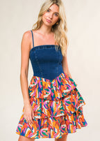 THE SUNSET DENIM TIERED MINI DRESS