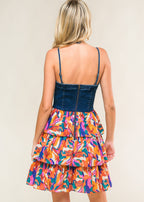 THE SUNSET DENIM TIERED MINI DRESS