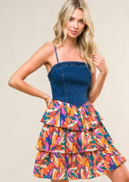 THE SUNSET DENIM TIERED MINI DRESS