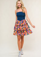 THE SUNSET DENIM TIERED MINI DRESS