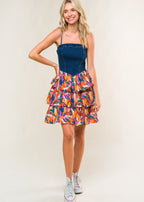THE SUNSET DENIM TIERED MINI DRESS