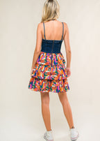 THE SUNSET DENIM TIERED MINI DRESS