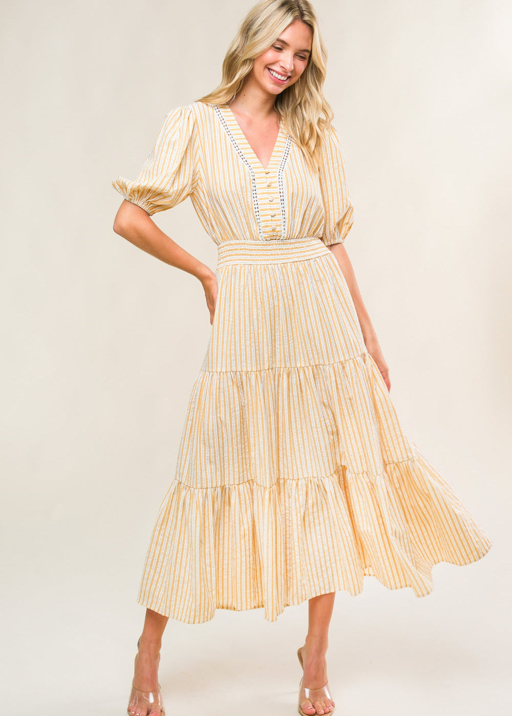 THE GOLDEN HOUR STRIPE MIDI DRESS