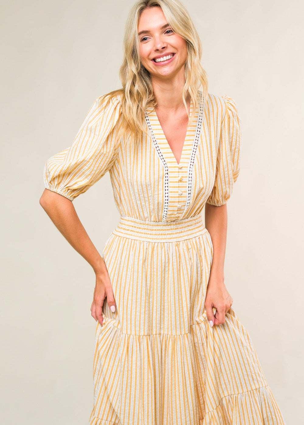 THE GOLDEN HOUR STRIPE MIDI DRESS