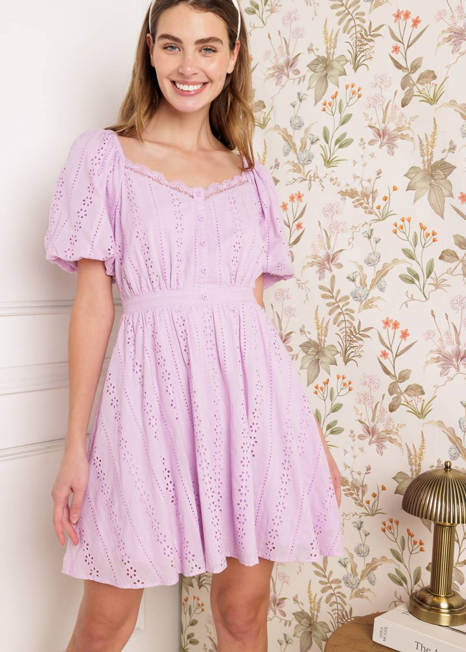 LAVENDER  EYLET MINI DRESS