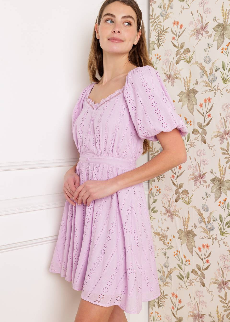 LAVENDER  EYLET MINI DRESS