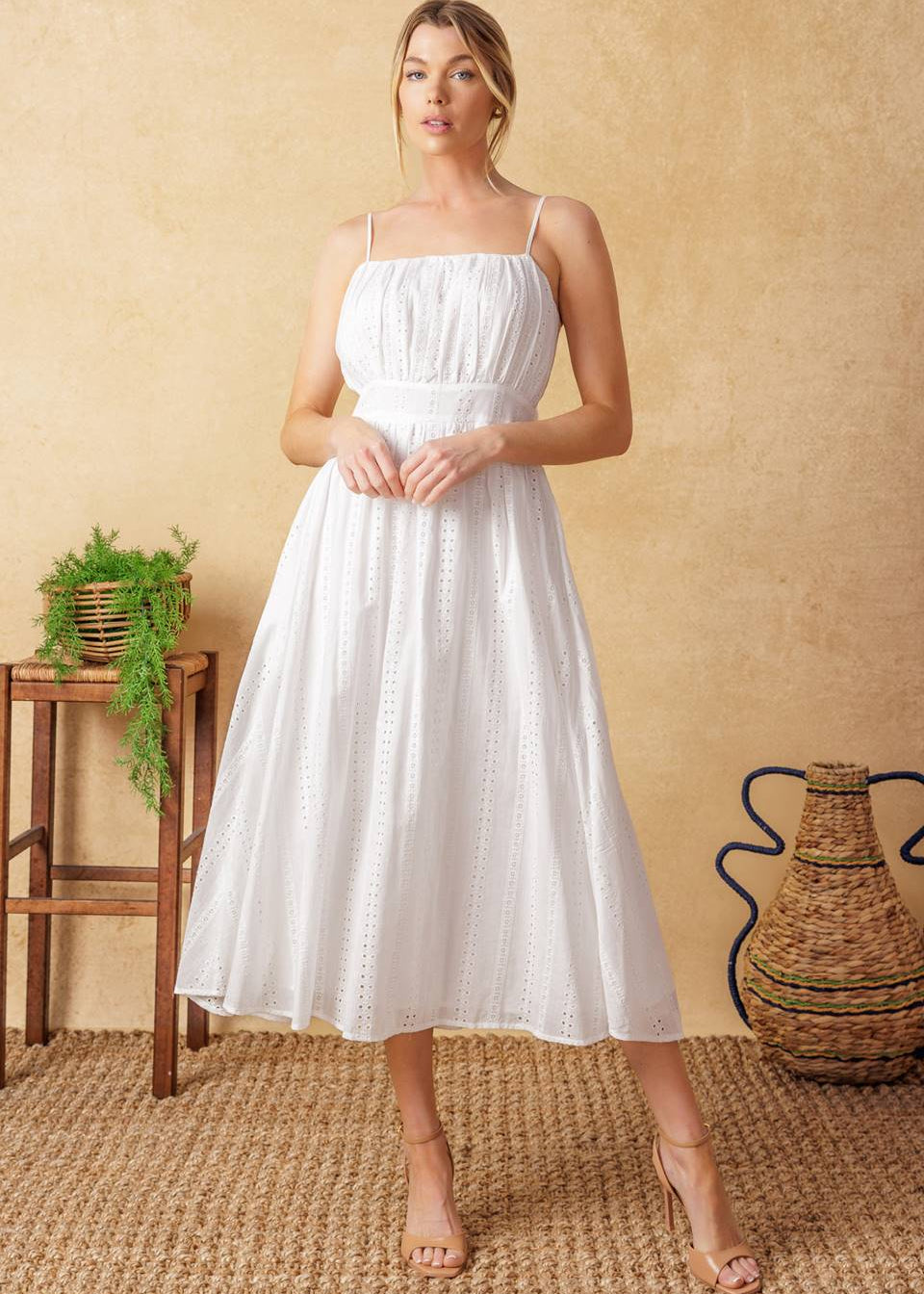 THE LILA EYELET MIDI DRESS