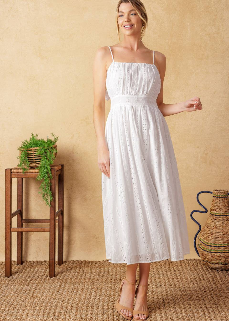 THE LILA EYELET MIDI DRESS