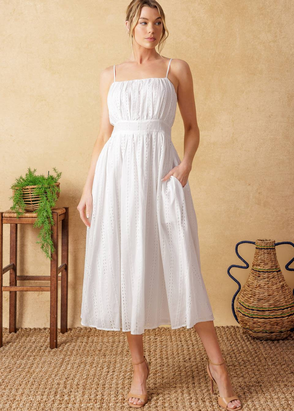 THE LILA EYELET MIDI DRESS