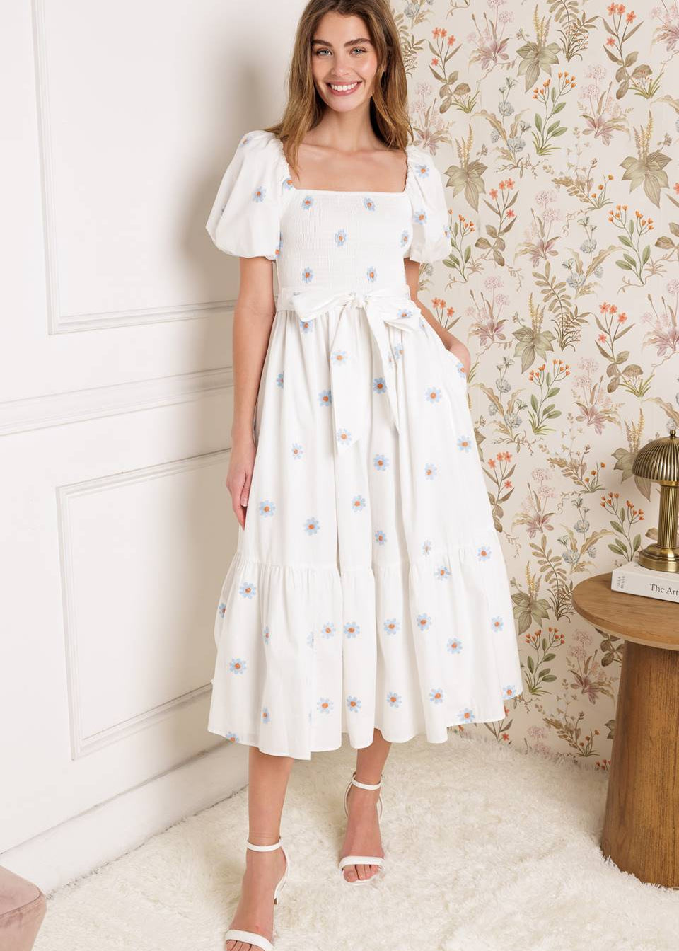 THE LUXE LAGOON EMBROIDERED MIDI DRESS
