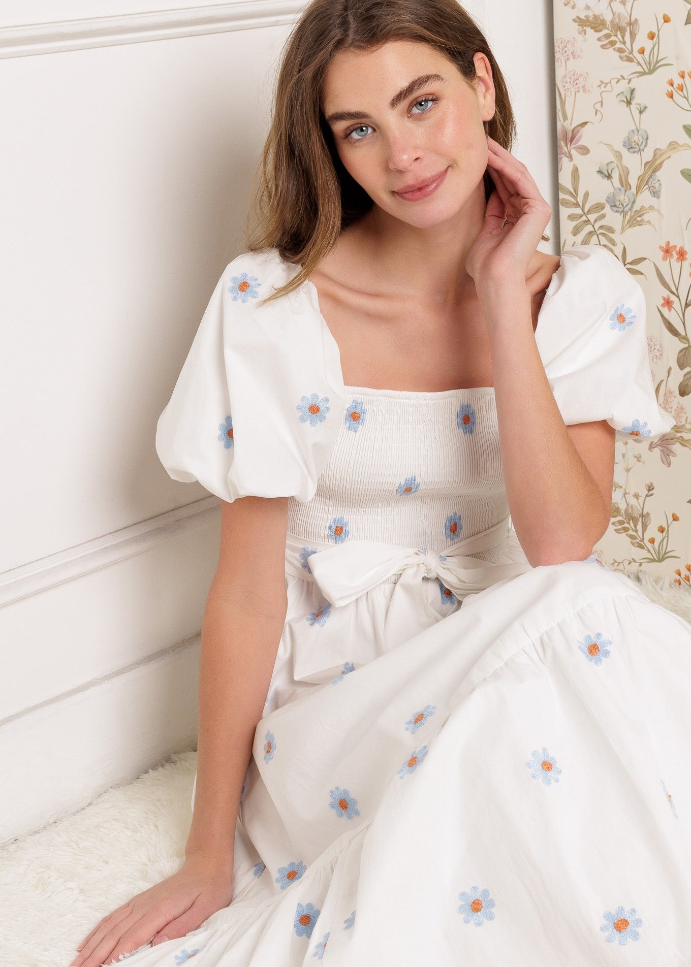 THE LUXE LAGOON EMBROIDERED MIDI DRESS