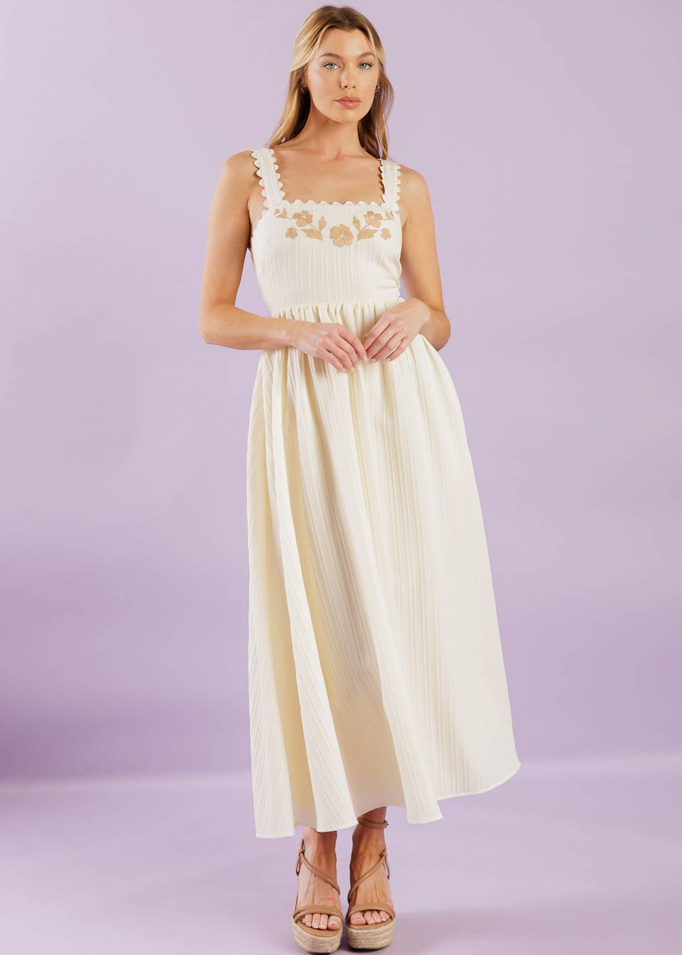 THE GOLDEN MEADOW EMBROIDERED MIDI DRESS