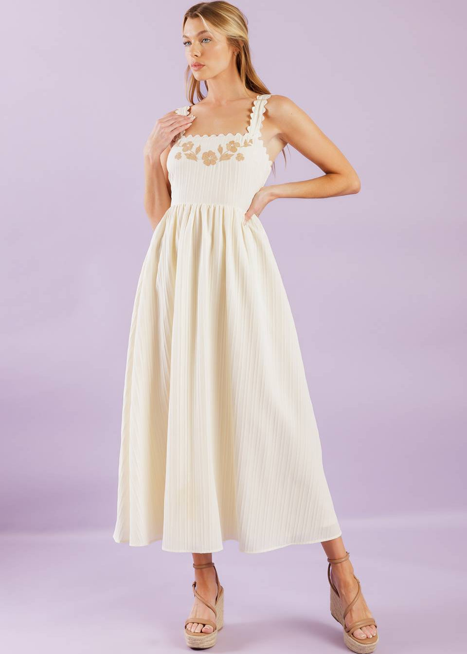 THE GOLDEN MEADOW EMBROIDERED MIDI DRESS