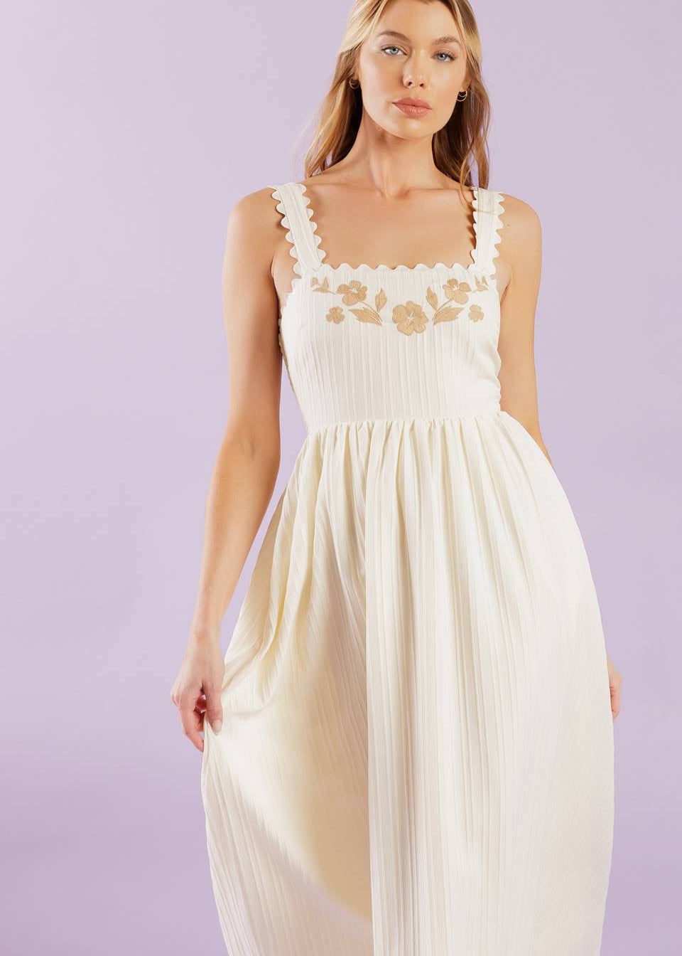 THE GOLDEN MEADOW EMBROIDERED MIDI DRESS