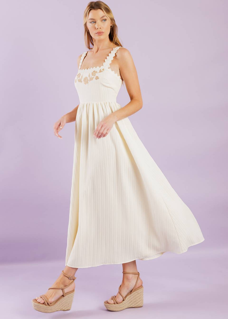 THE GOLDEN MEADOW EMBROIDERED MIDI DRESS