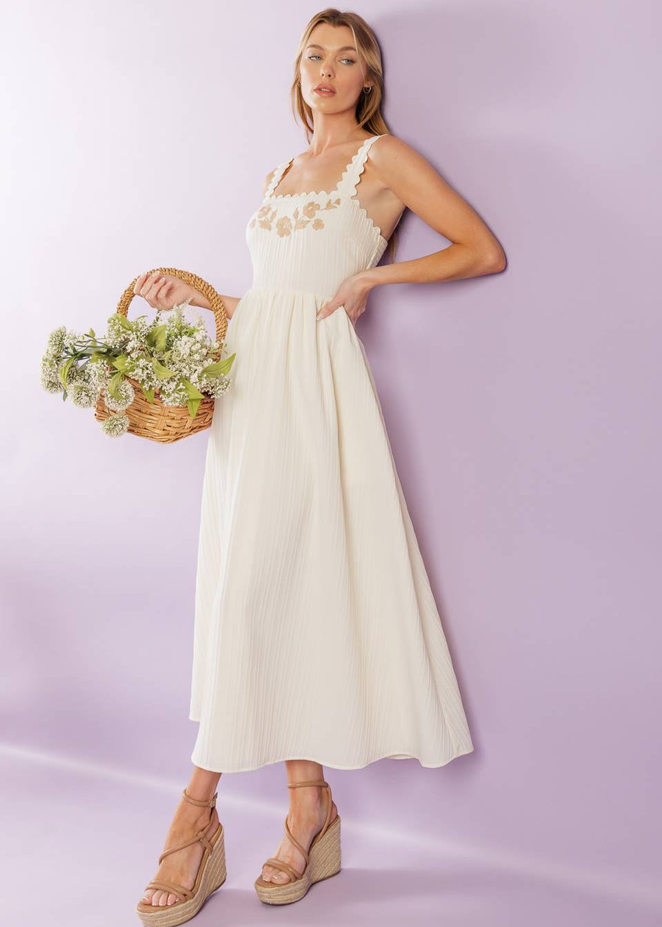 THE GOLDEN MEADOW EMBROIDERED MIDI DRESS