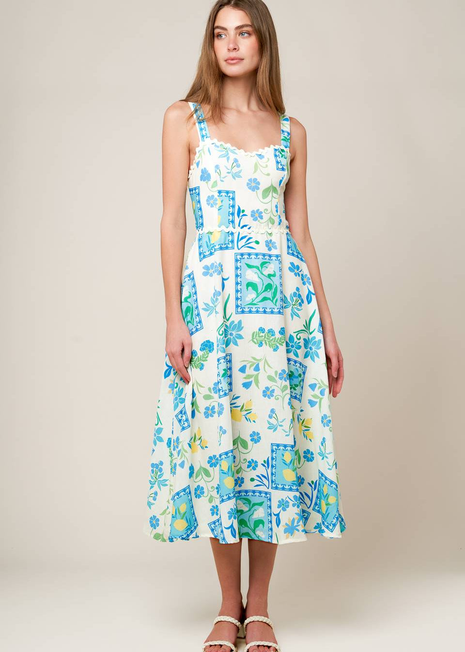 THE AZURE MEADOW TILE MIDI DRESS Main image