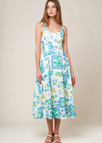 THE AZURE MEADOW TILE MIDI DRESS
