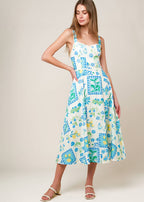 THE AZURE MEADOW TILE MIDI DRESS