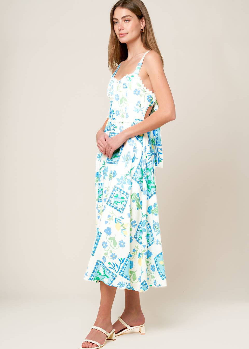 THE AZURE MEADOW TILE MIDI DRESS