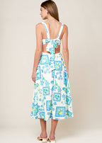 THE AZURE MEADOW TILE MIDI DRESS
