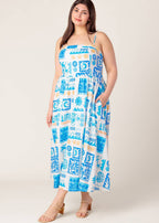 SEASIDE MOSAIC BLUE WOVEN MIDI DRESS