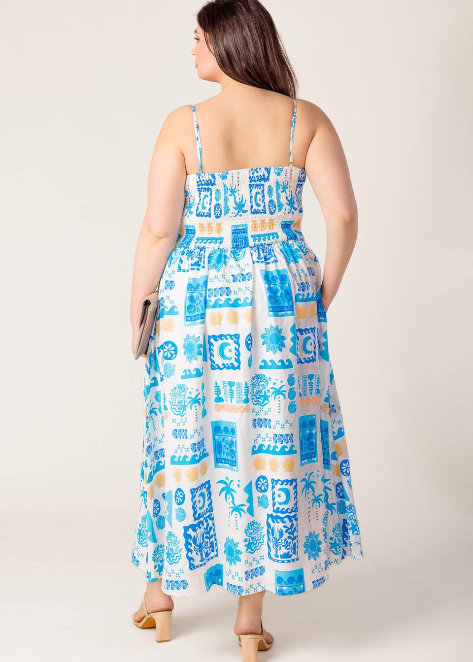 SEASIDE MOSAIC BLUE WOVEN MIDI DRESS
