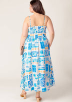 SEASIDE MOSAIC BLUE WOVEN MIDI DRESS