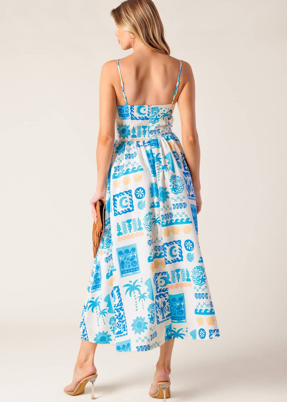 SEASIDE MOSAIC BLUE WOVEN MIDI DRESS