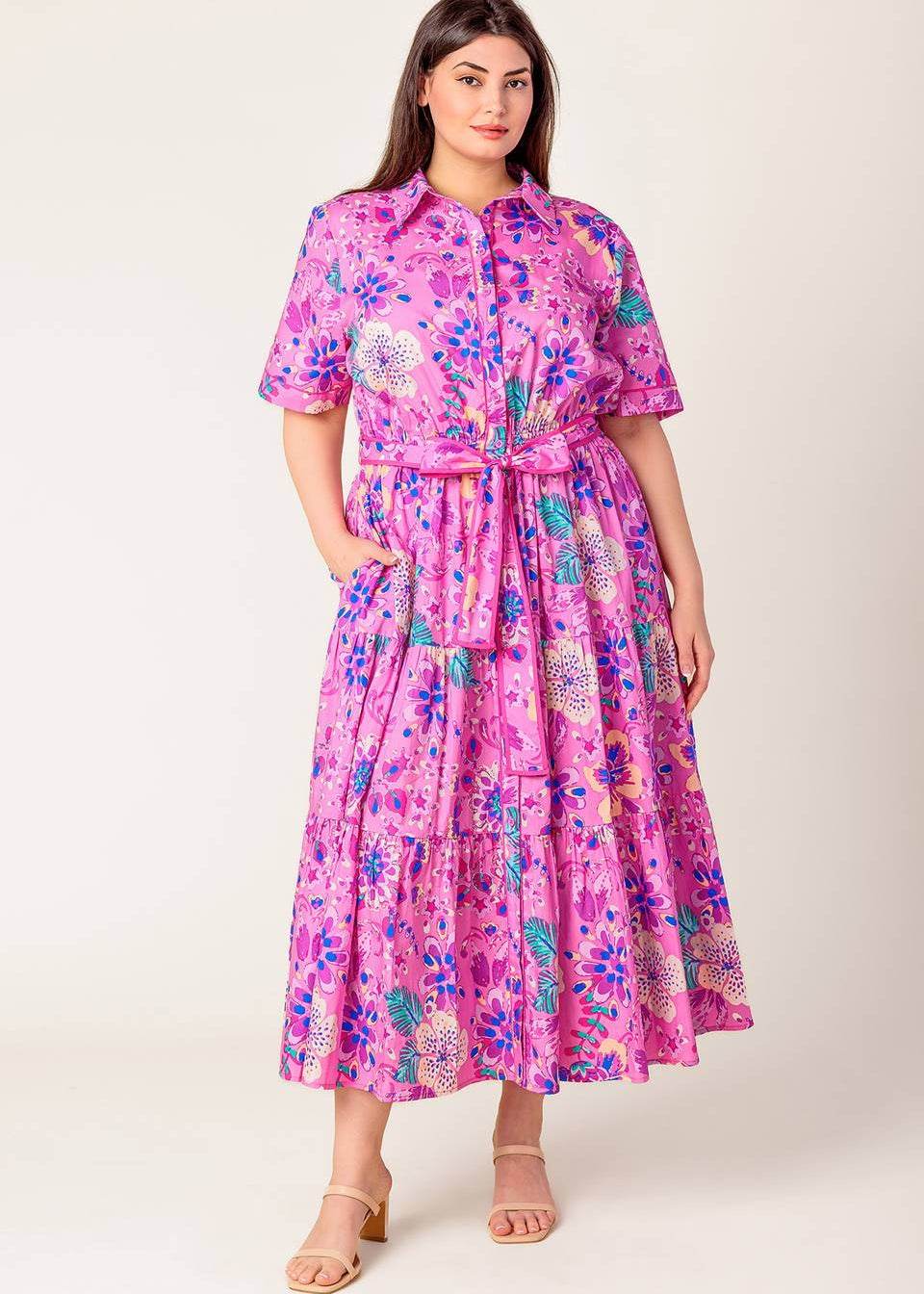 ELECTRIC BLOOM SHIRT MIDI DRESS