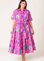 ELECTRIC BLOOM SHIRT MIDI DRESS