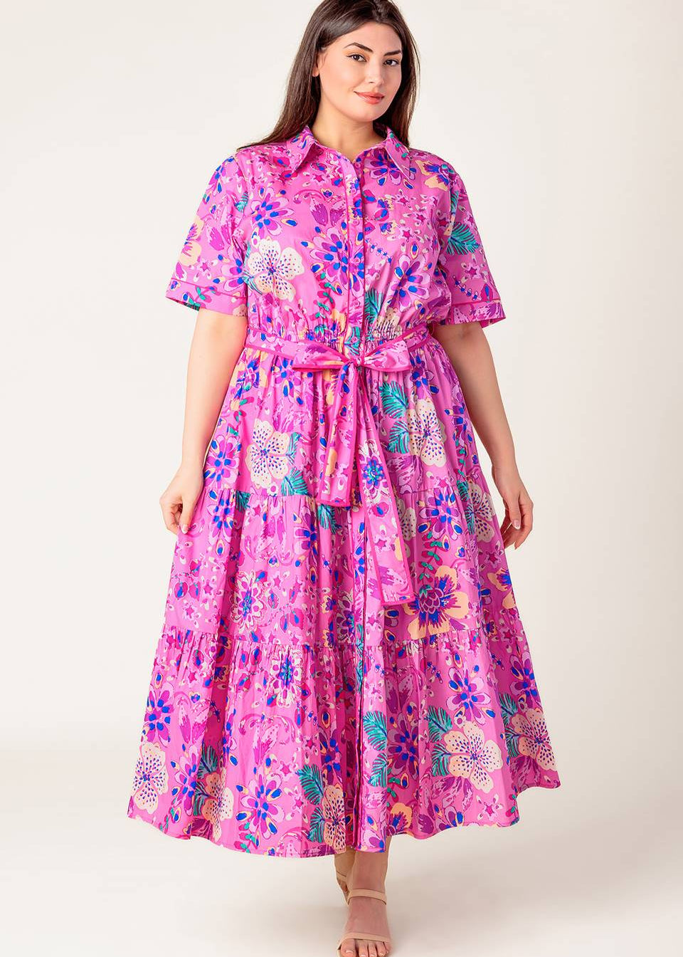 ELECTRIC BLOOM SHIRT MIDI DRESS