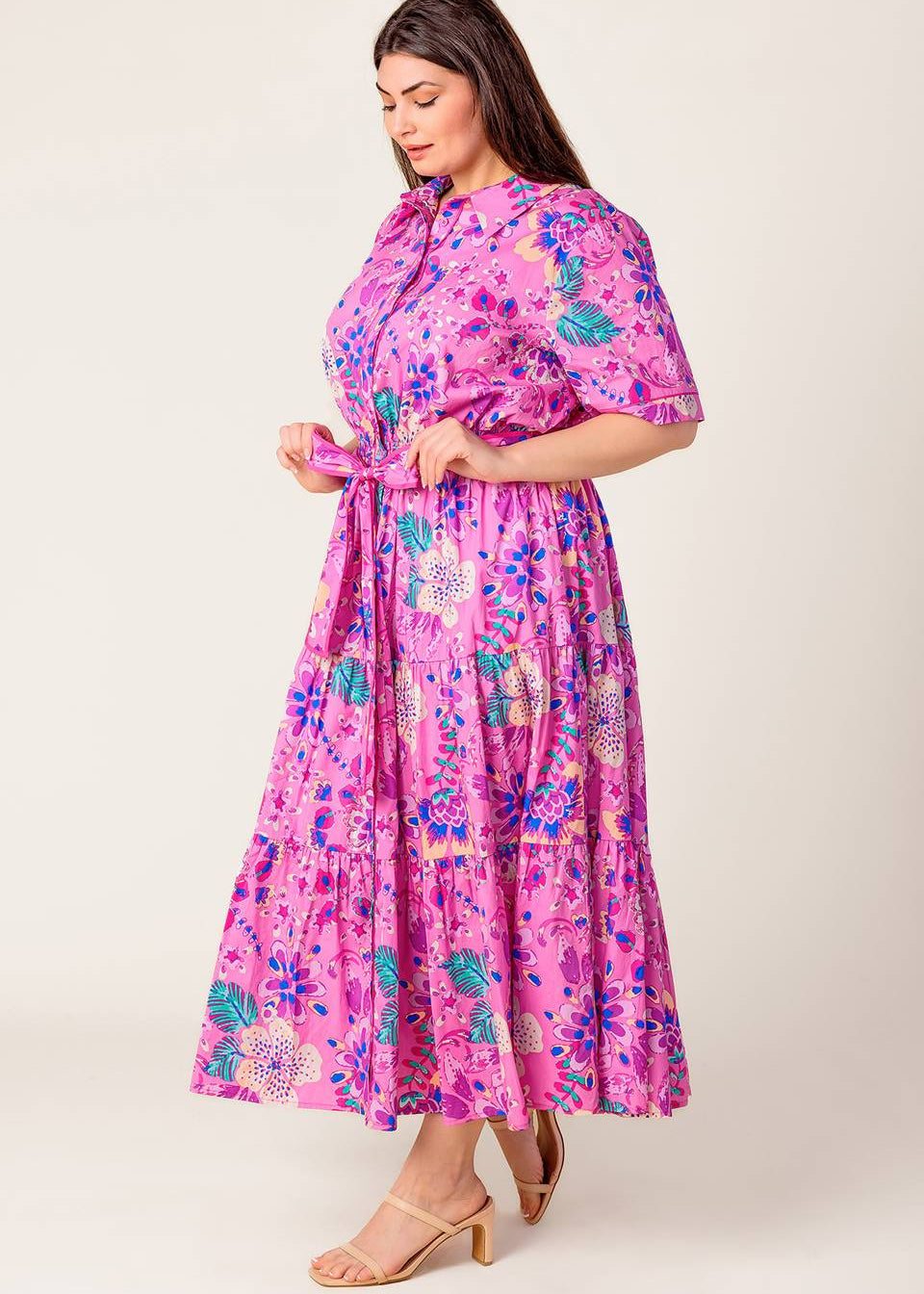 ELECTRIC BLOOM SHIRT MIDI DRESS