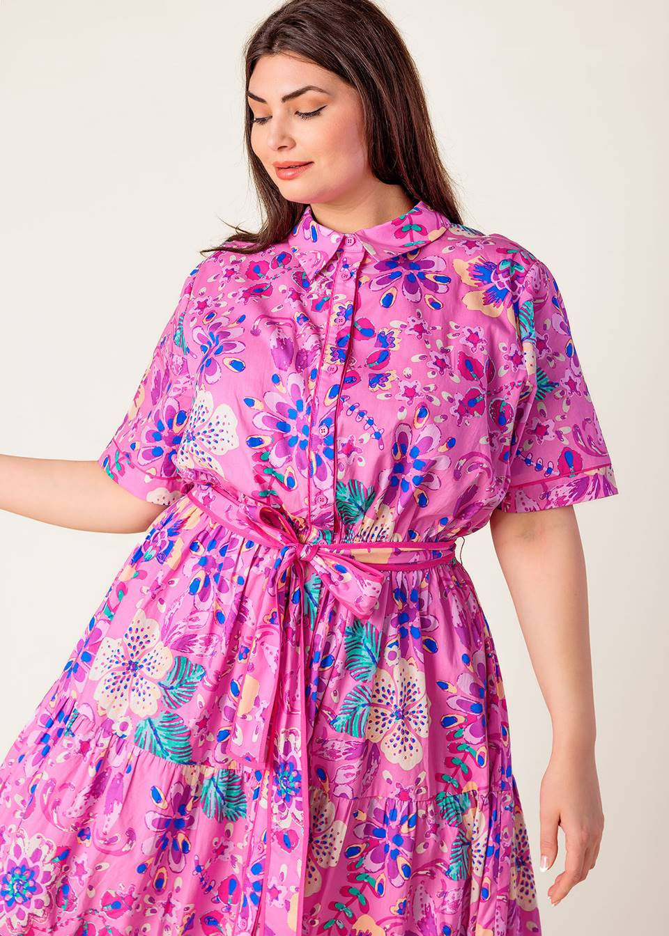 ELECTRIC BLOOM SHIRT MIDI DRESS
