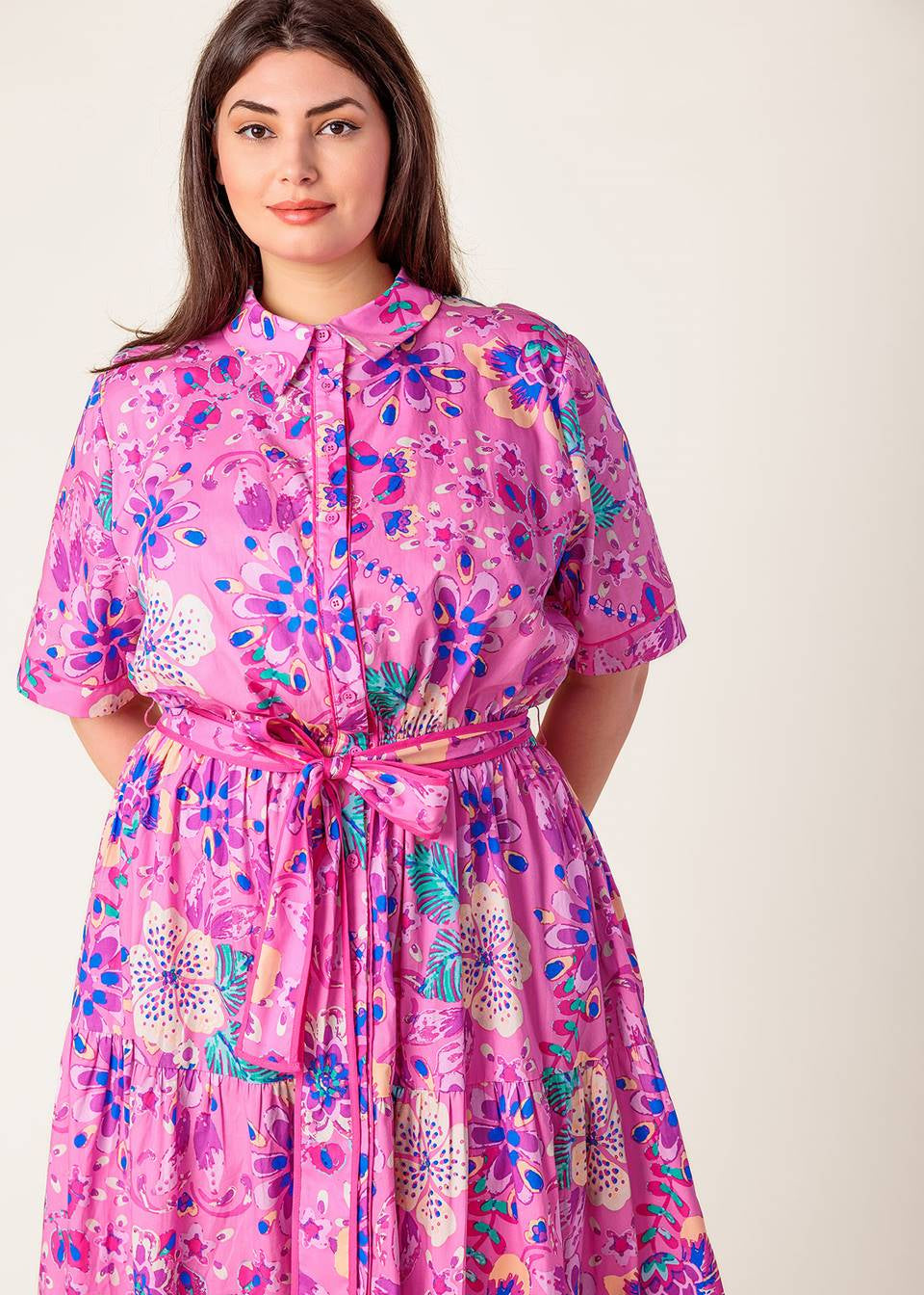 ELECTRIC BLOOM SHIRT MIDI DRESS