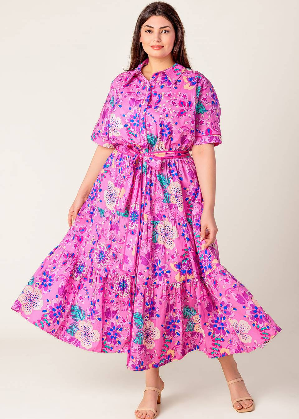 ELECTRIC BLOOM SHIRT MIDI DRESS