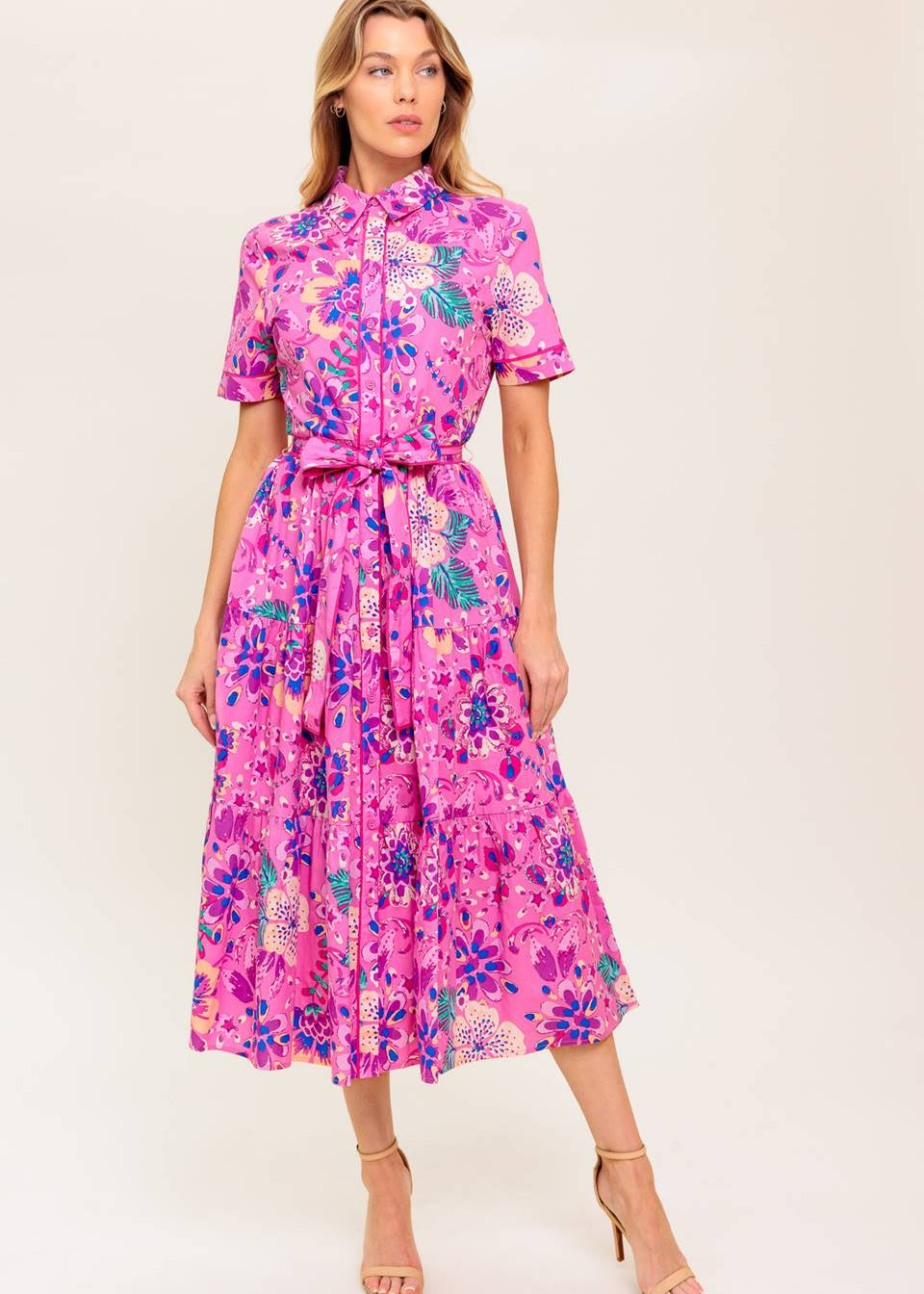 ELECTRIC BLOOM SHIRT MIDI DRESS