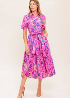 ELECTRIC BLOOM SHIRT MIDI DRESS