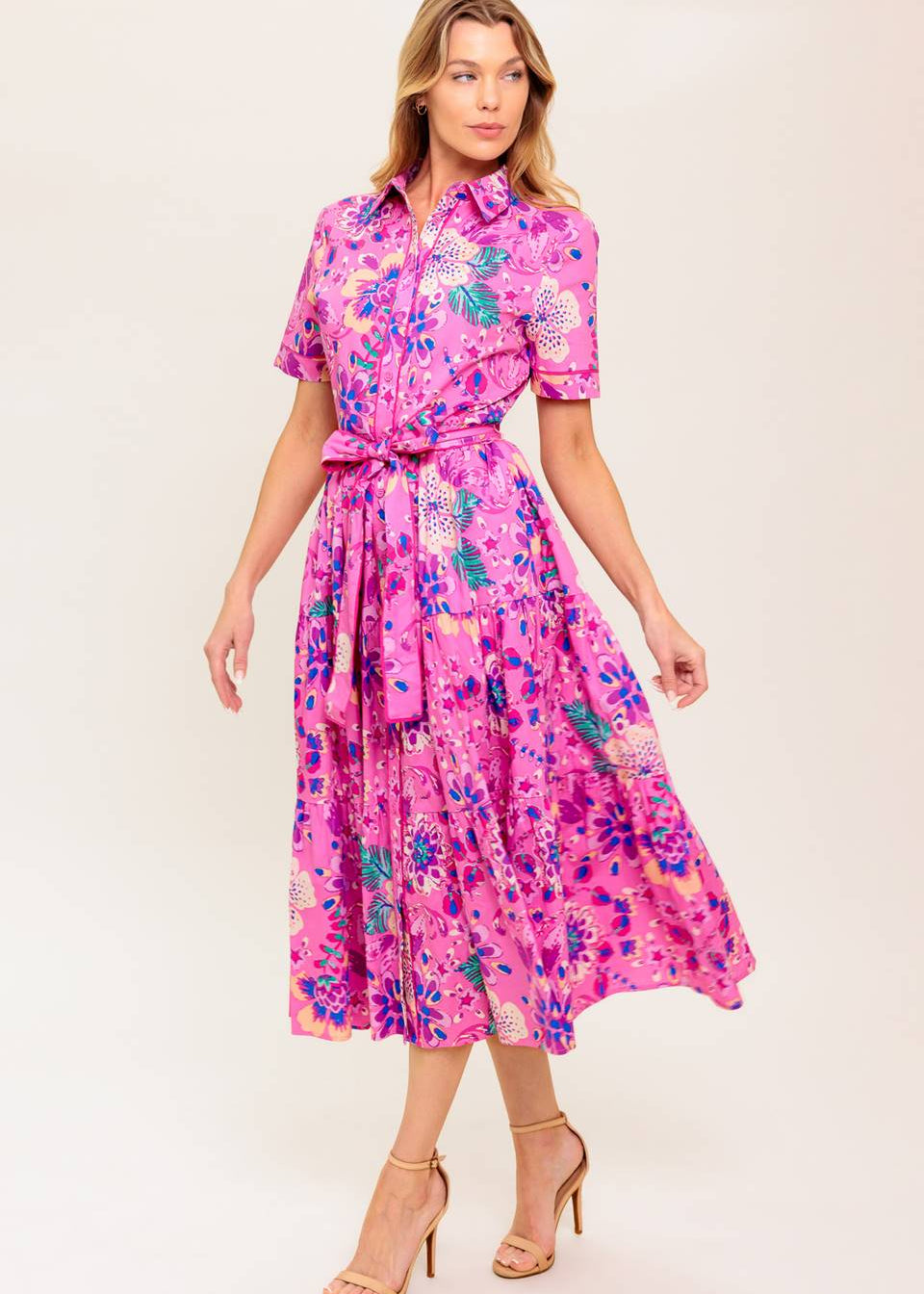 ELECTRIC BLOOM SHIRT MIDI DRESS