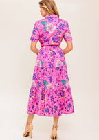 ELECTRIC BLOOM SHIRT MIDI DRESS