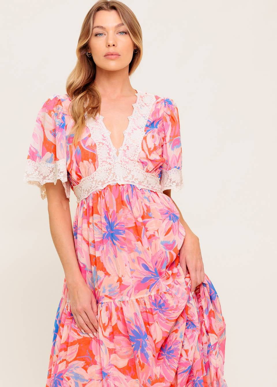 SUNSET BLOOM LACE MAXI DRESS