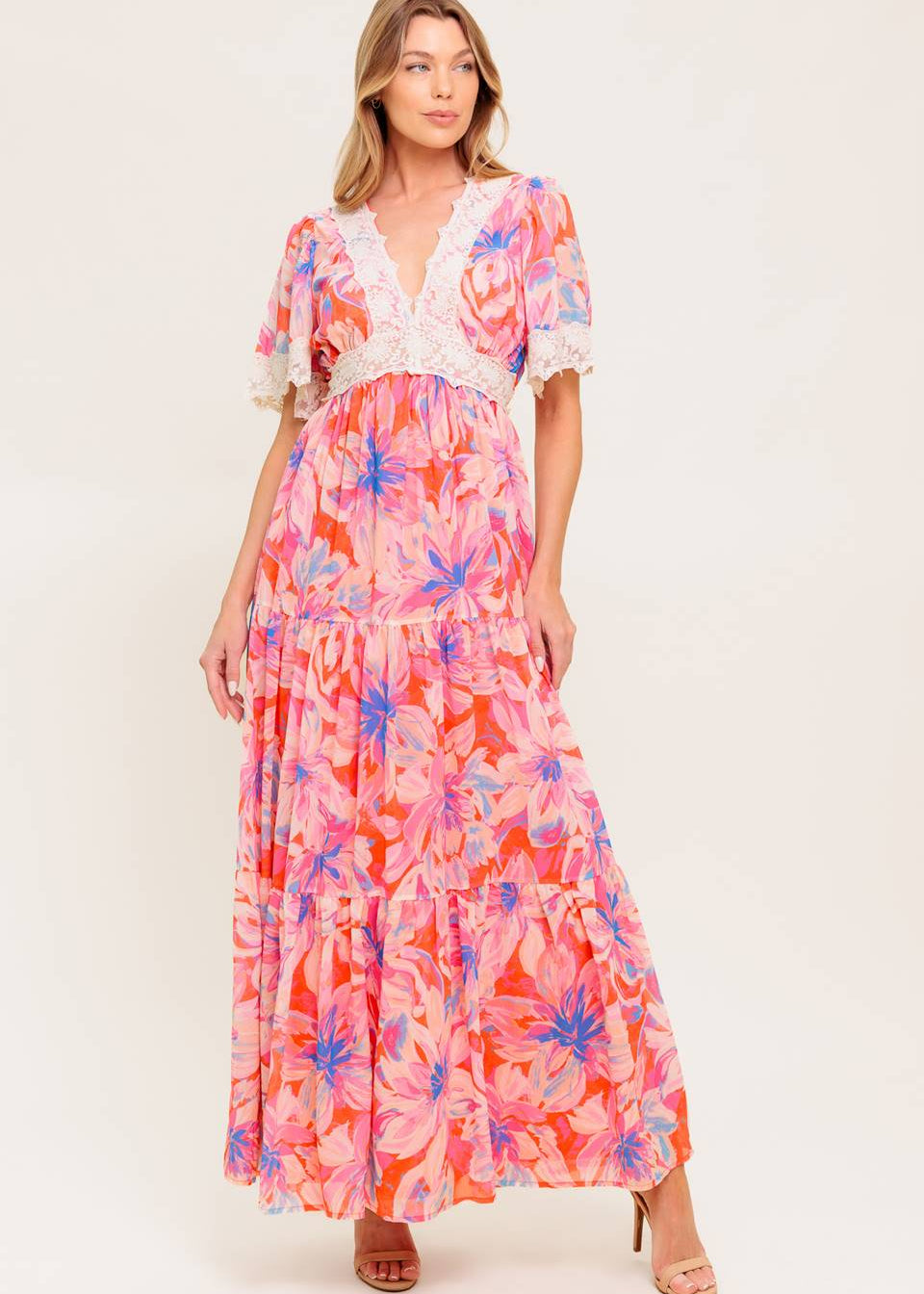 SUNSET BLOOM LACE MAXI DRESS