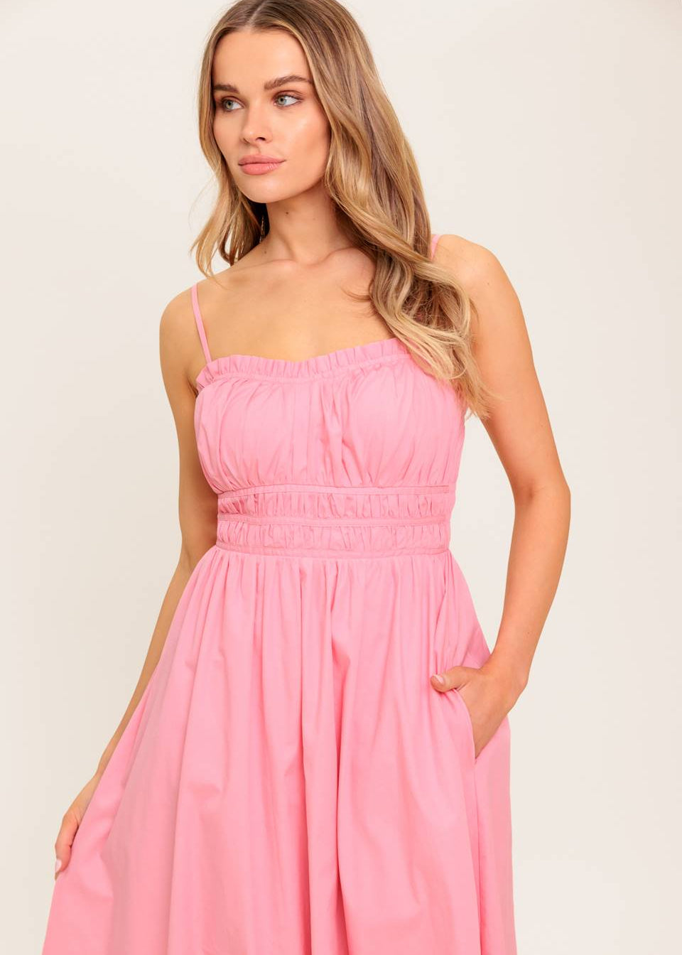 HONEYBLUSH SUNSET PINK WOVEN MIDI DRESS