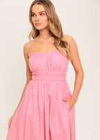 HONEYBLUSH SUNSET PINK WOVEN MIDI DRESS