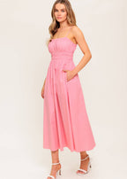 HONEYBLUSH SUNSET PINK WOVEN MIDI DRESS