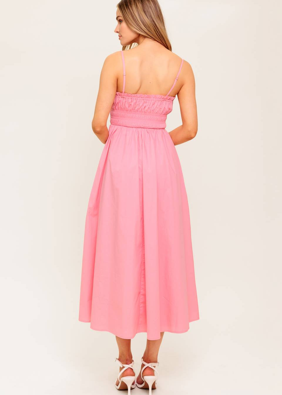 HONEYBLUSH SUNSET PINK WOVEN MIDI DRESS