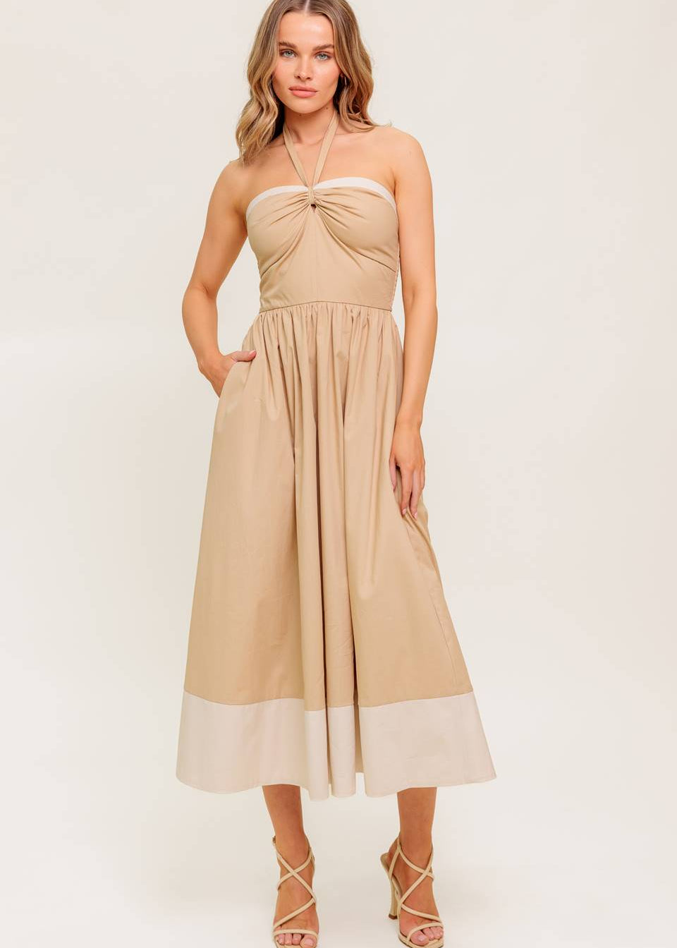 GOLDEN DUNE HALTER MIDI DRESS